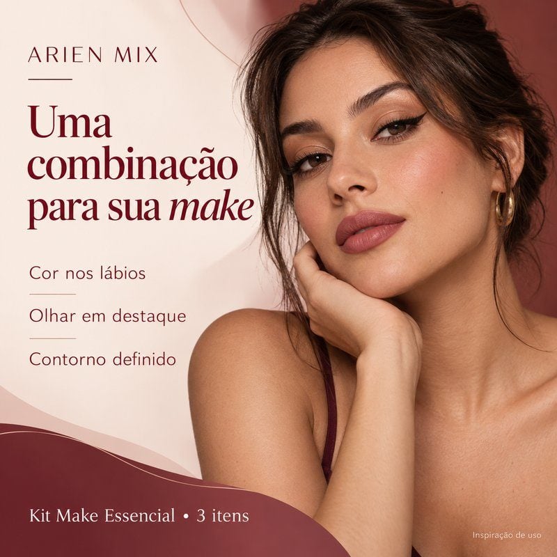Inspiração de make com batom, delineador e lápis do Kit Make Essencial
